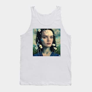 Portrait of pretty young  face with  daisy flowers Tank Top